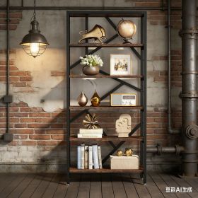 Bookshelf, Industrial Etagere Bookcase 6 Shelf Display Rack