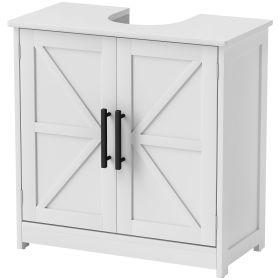Farmhouse Pedestal Sink Storage Cabinet, Bathroom Sink Cabinet with 2 Barn Doors and Adjustable Shelf, White