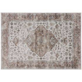 4x6 Area Rug, Vintage Machine Washable Rug, Non-Slip Floor Carpet for Living Room, Bedroom, Dining Room, Tan