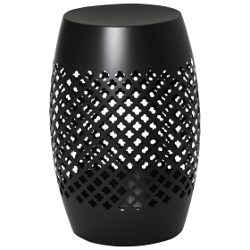 12.5" Steel Outdoor Side Table, Round Hollow Drum Patio End Table, Accent Table for Indoor and Outdoor, Black