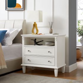 Open Space and 2 Drawers Dresser Nightstand with Charging Station, Farmhouse End Table with USB Ports and Outlets (Color: as Pic)
