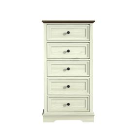 Tall Dresser for Bedroom with 5 Drawers for Closet, Chest of Drawers with Metal Handle (Color: Cream)